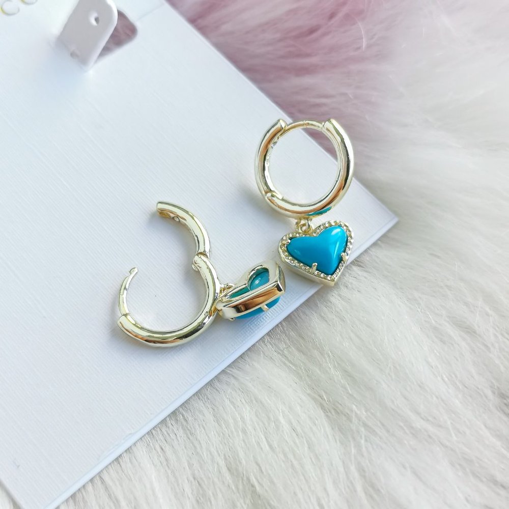 Gold Ari Heart Turquoise Huggie Earrings - Picture 3 of 3